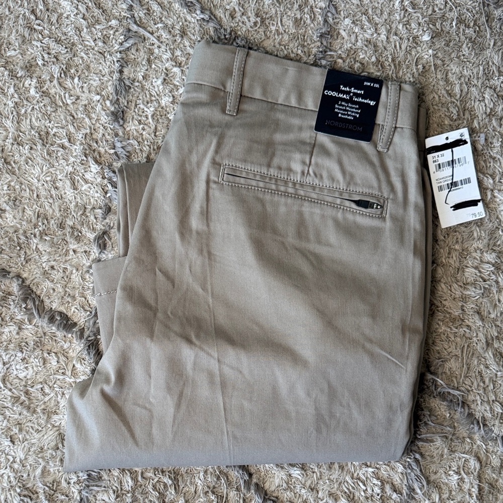 Nordstrom Tech-Smart Slim Fit Chino Pants Khaki Tan NWT 31x32